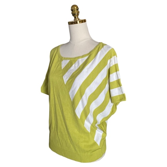 Chelsea & Theodore Dolman Colorblock Lime Green/ White Striped Womens Knit Top L - Picture 3 of 5